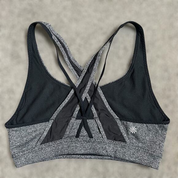 Athleta Transcendence Sports Bra SMALL Gray Black Crisscross Athletic Workout - Picture 1 of 8
